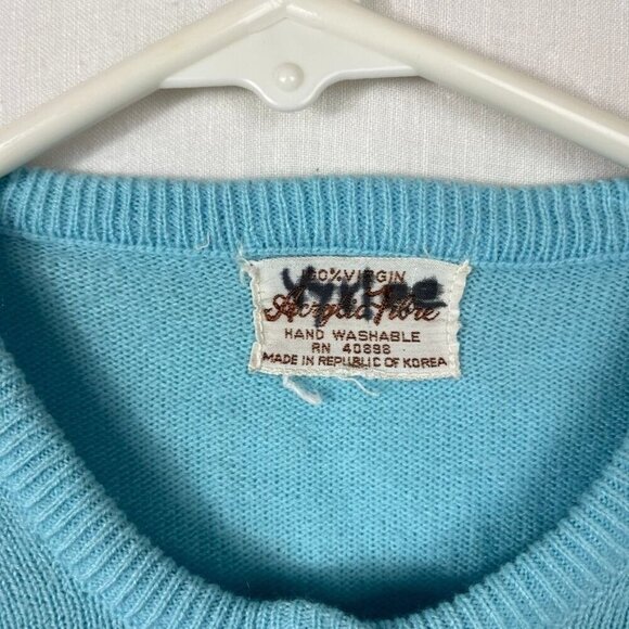 Vintage 60s Embroidered Button Up Cardigan Womens M Grandma Twee Academia Blue - Picture 5 of 7